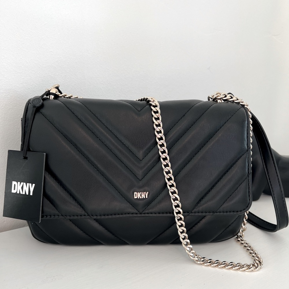 NWT DKNY VIVIAN BAG PURSE SHOULDER BAG CROSSBODY BAG BLACK/SILVER